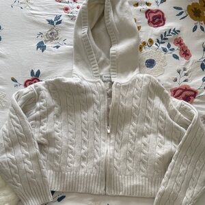 Sunday Best Cable Knit Cropped Hooded Sweater - Cream